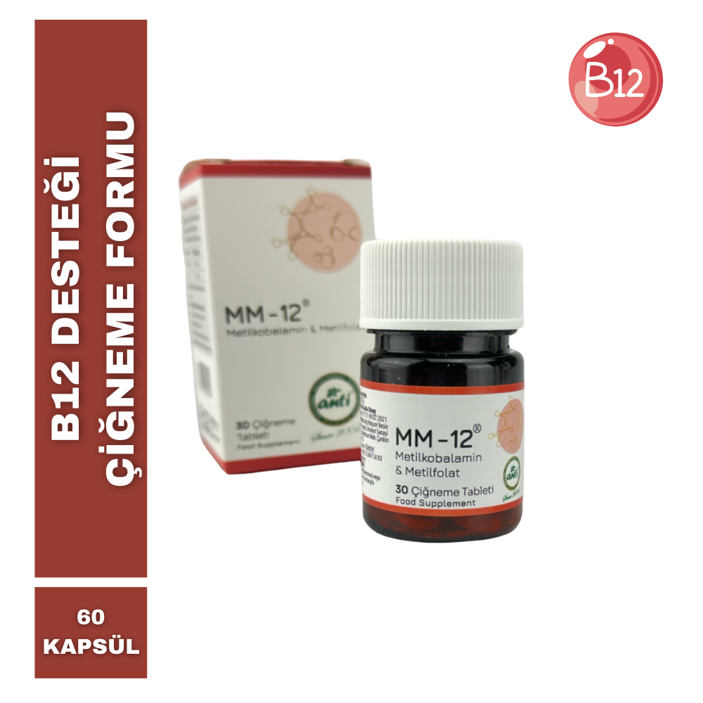 anti MM-12 (B12) Metilkobalamin & Metilfolat 30 Çiğneme Tableti